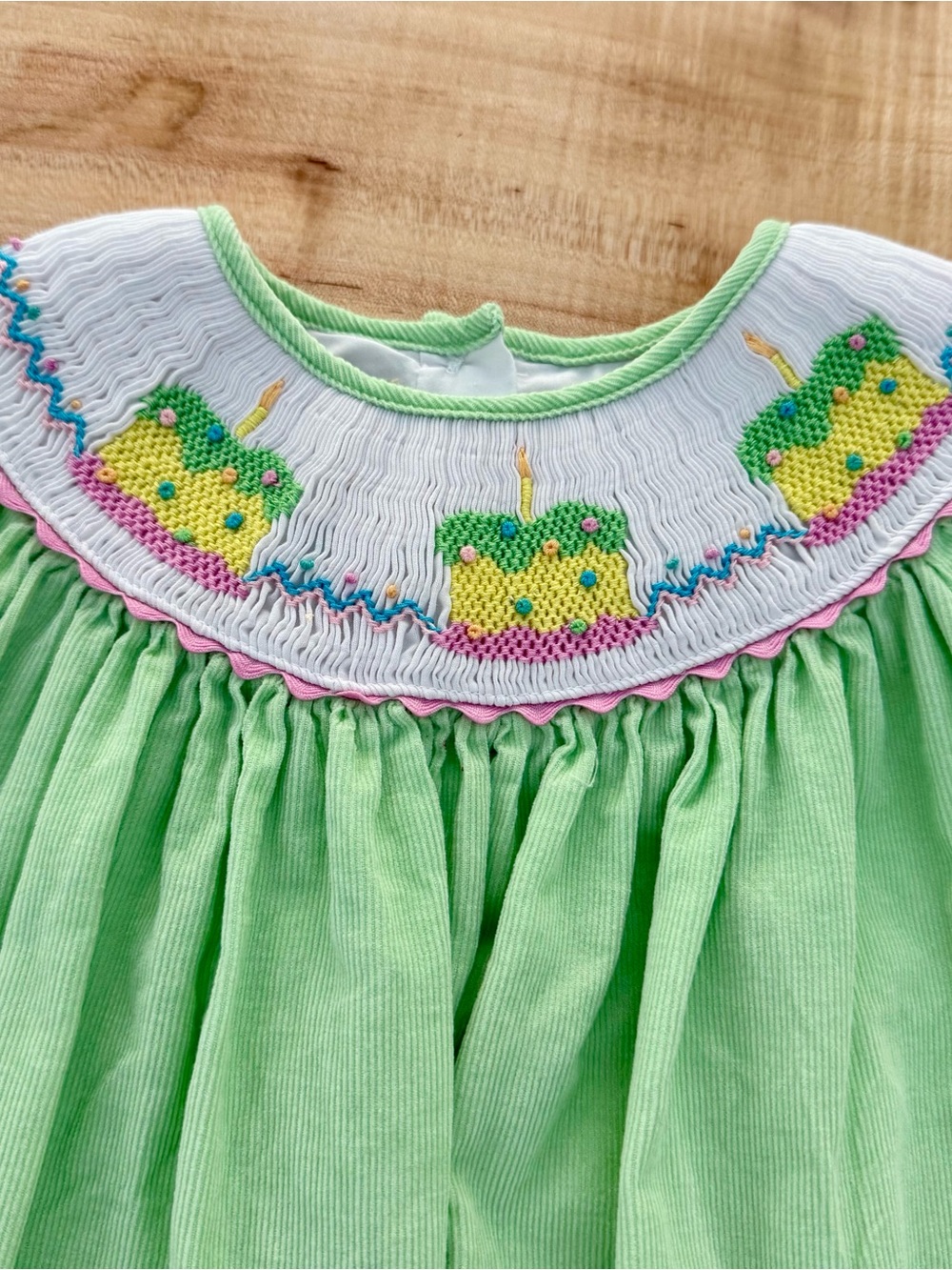 Magnolia Baby Smocked Birthday Cake Dress Green Corduroy Toddler 2T
